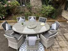 Load image into Gallery viewer, RATTAN GARDEN FURNITURE DINING TABLE OVAL WITH RECLINE CHAIRS