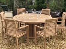 Load image into Gallery viewer, Teak Round table 150cm with 6 teak stacking chairs