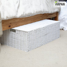 Load image into Gallery viewer, ARPAN Resin Woven Under Bed Storage Box, Chest Shelf Toy Clothes Basket With Lid - White