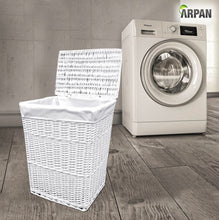 Load image into Gallery viewer, Arpan Medium White White Wicker Washing Cloth Basket With White Lining