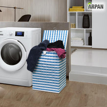 Load image into Gallery viewer, Arpan Washing Baskets for Laundry Plastic bin Hamper Storage Basket Blue - White Nautical Design 44 litres Capacity Light Weight