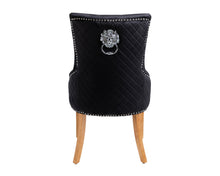 Load image into Gallery viewer, Sandhurst High Back Dining Chair in Black Velvet with Chrome Lion Head Knocker And Oak Legs