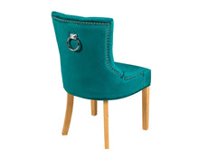 Load image into Gallery viewer, Verona Dining Chair in Teal Velvet with Chrome Knocker and Oak Legs