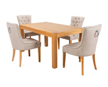 Load image into Gallery viewer, Rectangular Oak Dining Table and 4 Cream Linen Verona Dining Chairs with Chrome Knocker and Oak Legs