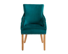 Load image into Gallery viewer, Elizabeth Dining Chair in Teal Velvet with Round Knocker and Oak Legs
