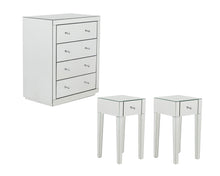 Load image into Gallery viewer, Monroe Silver Mirrored 4 Drawer Chest Set with 2 x 1 Bedside Tables