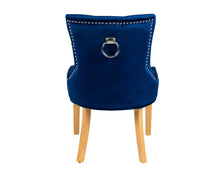 Load image into Gallery viewer, Verona Dining Chair in Royal Blue Velvet with Chrome Knocker and Oak Legs