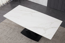 Load image into Gallery viewer, ceramic white extending dining table set inc 6 grey faux leather chairs