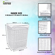 Load image into Gallery viewer, Arpan Medium White White Wicker Washing Cloth Basket With White Lining