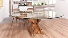 Load image into Gallery viewer, Teak root round table with 180cm round glass