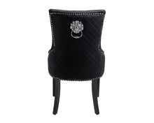 Load image into Gallery viewer, Sandhurst High Back Dining Chair in Black Velvet with Chrome Lion Head Knocker And Black Legs