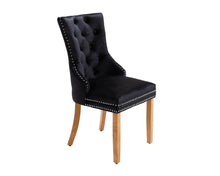 Load image into Gallery viewer, Ashford Dining Chair in Black Velvet with Square Knocker And Oak Legs