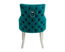 Load image into Gallery viewer, Elizabeth Dining Chair in Teal Velvet with Round Knocker and Grey Legs