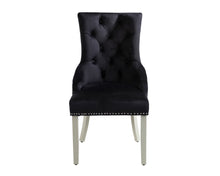 Load image into Gallery viewer, Sandhurst High Back Dining Chair Seat/Back with Chrome Lion Head Knocker in Black Velvet And Grey Legs