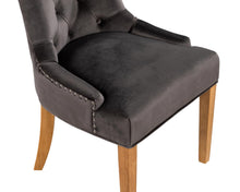 Load image into Gallery viewer, Pair of Scoop Back Verona Dining Chairs in Grey Velvet with Chrome Knocker and Oak Legs