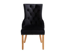Load image into Gallery viewer, Sandhurst High Back Dining Chair in Black Velvet with Chrome Lion Head Knocker And Oak Legs