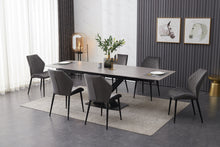 Load image into Gallery viewer, ceramic grey extending dining table with 6 velvet chairs