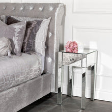 Load image into Gallery viewer, Monroe Silver Mirrored Console Table Set with 2 x 1 Drawer Bedside Tables and 4 Drawer Chest