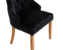 Load image into Gallery viewer, Sandhurst High Back Dining Chair in Black Velvet with Chrome Lion Head Knocker And Oak Legs