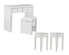 Load image into Gallery viewer, Monroe Silver Mirrored Console Table Set with 2 x 1 Drawer Bedside Tables and Stool