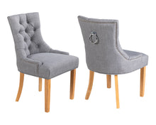 Load image into Gallery viewer, Pair of Verona Dining Chair in Grey Linen with Chrome Knocker and Oak Legs