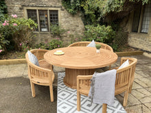 Load image into Gallery viewer, Teak Garden Furniture Round Table 3 Banana Benches With Lazy Susan