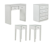 Load image into Gallery viewer, Monroe Silver Mirrored Console Table Set with 2 x 1 Drawer Bedside Tables and 4 Drawer Chest