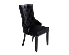 Load image into Gallery viewer, Sandhurst High Back Dining Chair in Black Velvet with Chrome Lion Head Knocker And Black Legs