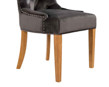 Load image into Gallery viewer, Pair of Scoop Back Verona Dining Chairs in Grey Velvet with Chrome Knocker and Oak Legs