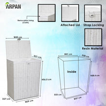 Load image into Gallery viewer, Arpan Resin Large Laundry Clothes Basket with Lid, Lock and Lining Storage Basket with Removable Lining 85 liters - White
