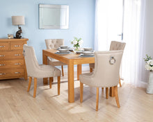 Load image into Gallery viewer, Rectangular Oak Dining Table and 4 Cream Linen Verona Dining Chairs with Chrome Knocker and Oak Legs