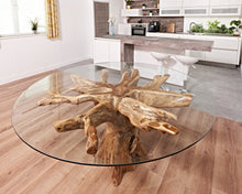 Load image into Gallery viewer, Teak root round table with 180cm round glass