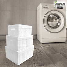 Load image into Gallery viewer, ARPAN Paper Rope Woven Storage Xmas Hamper Basket Box with White Cloth Lining, Large, Medium, Small (Set of 3)