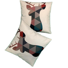 Load image into Gallery viewer, 2 x Cushion Cover 56207 45 x 45 cm Square Cotton Linen Cushion Covers Decorative Pillowcase for Sofas, Beds Invisible Zip 2 Side Print (18' x 18' in) (Reindeer)