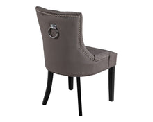 Load image into Gallery viewer, Pair of Scoop Back Verona Dining Chairs Grey Velvet with Black Legs and Chrome Knocker