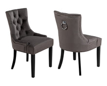 Load image into Gallery viewer, Pair of Scoop Back Verona Dining Chairs Grey Velvet with Black Legs and Chrome Knocker