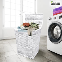 Load image into Gallery viewer, Arpan Medium White White Wicker Washing Cloth Basket With White Lining