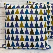 Load image into Gallery viewer, 2 x Multicoloured Triangle Print Cushion Covers (43608) Linen 45 x 45 cm Square Premium Soft Furnishing, Sofas, Beds, Indoor, Outdoor