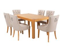 Load image into Gallery viewer, Rectangular Oak Dining Table and 6 Cream Linen Verona Dining Chairs with Chrome Knocker and Oak Legs