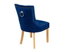 Load image into Gallery viewer, Verona Dining Chair in Royal Blue Velvet with Chrome Knocker and Oak Legs