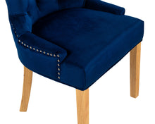 Load image into Gallery viewer, Verona Dining Chair in Royal Blue Velvet with Chrome Knocker and Oak Legs