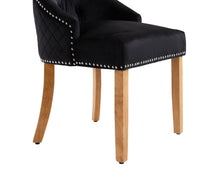 Load image into Gallery viewer, Sandhurst High Back Dining Chair in Black Velvet with Chrome Lion Head Knocker And Oak Legs
