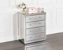 Load image into Gallery viewer, Monroe Silver Mirrored Console Table Set with 2 x 1 Drawer Bedside Tables and 4 Drawer Chest