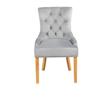 Load image into Gallery viewer, Verona Dining Chair in Light Grey Velvet with Chrome Knocker and Oak Legs