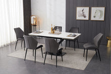 Load image into Gallery viewer, extending dining table white ceramic inc 6 velvet chairs