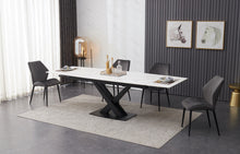 Load image into Gallery viewer, ceramic dining table white with 8 grey chairs
