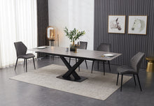 Load image into Gallery viewer, ceramic grey extending dining table with 8 grey dining chairs