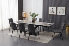 Load image into Gallery viewer, ceramic grey extending dining table inc 8 grey faux leather chairs