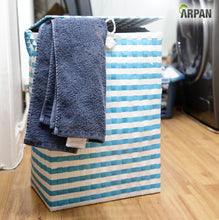 Load image into Gallery viewer, Arpan Washing Baskets for Laundry Plastic bin Hamper Storage Basket Blue - White Nautical Design 44 litres Capacity Light Weight