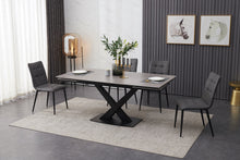 Load image into Gallery viewer, ceramic grey extending dining table inc 8 grey faux leather chairs